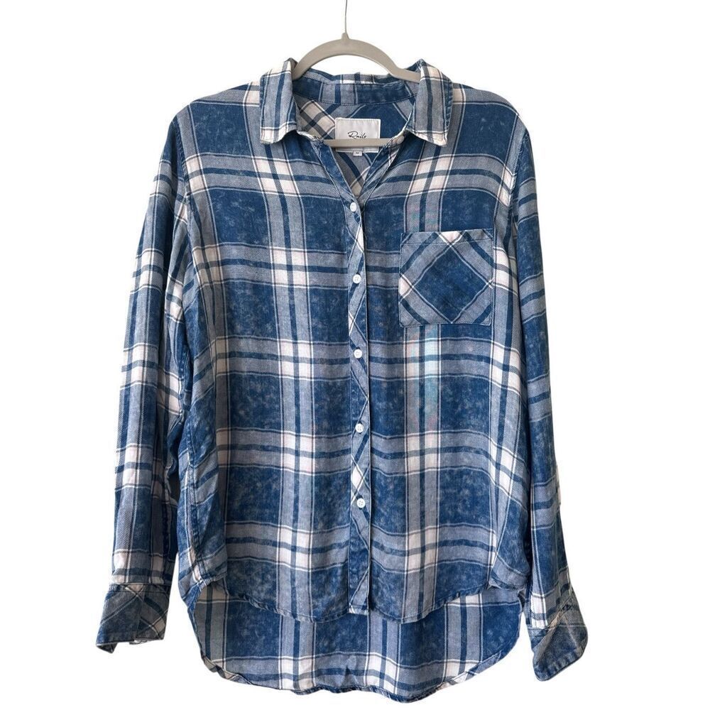 Rails Women's Plaid Cloud Wash Hi-Low Button-up Hunter Shirt Ocean Blush Medium